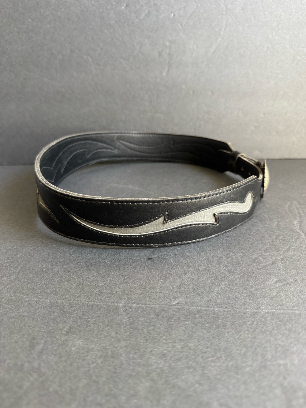 Vintage Western Concho Belt Black Gray Leather Wing Cowgirl Boho Handmade Medium - Picture 3 of 11